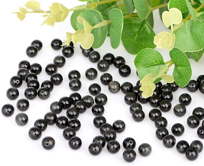 10mm 100pcs Natural Stone Beads Black Obsidian Round Genuine Stone Beading Loose Gemstone Hole Size 1mm DIY Charm Smooth Beads for Bracelet Necklace Earrings (Black Obsidian 10mm)