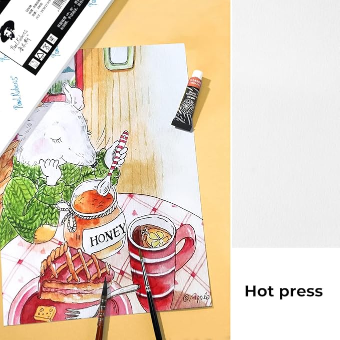 Paul Rubens 60 Sheets Watercolor Paper,Hot Press 50% Cotton&140lb /300gsm Acid-Free Bulk White Paper for Artists, Students & Adults（10.63 * 7.68 inch）