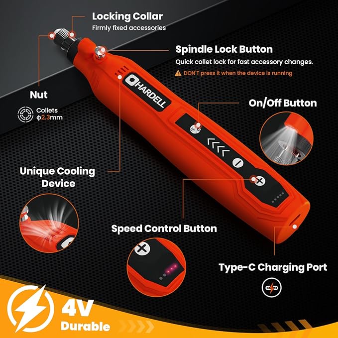 HARDELL Engraving Pen, 5 Speed Rechargeable Engraver Pen - Electric Cordless Engraving Tool for 60+ Surfaces - Beginner Friendly with 37 Accessories, Ultimate Engraving Pen Kit for Artists & DIYers