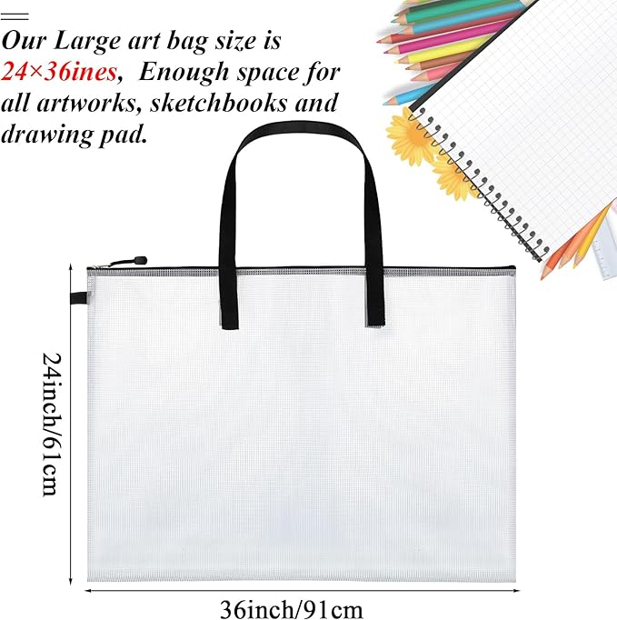 Frienda 10 Pieces Art Portfolios Bags Waterproof Portfolios Posters Storage Supply Bags with Zipper and Handle for Art Artworks, Bulletin Boards, Charts and Teaching for Back to School (24x36 Inches)