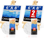 AROIC Canvas and Easel Set,Art Painting Set with 26 Pack (2 PCS 9" Wood Easels, 20 Brushes, 2 Canvas Boards and 2 Palette) Painting Supplies kit for Kids & Adults to Painting Party
