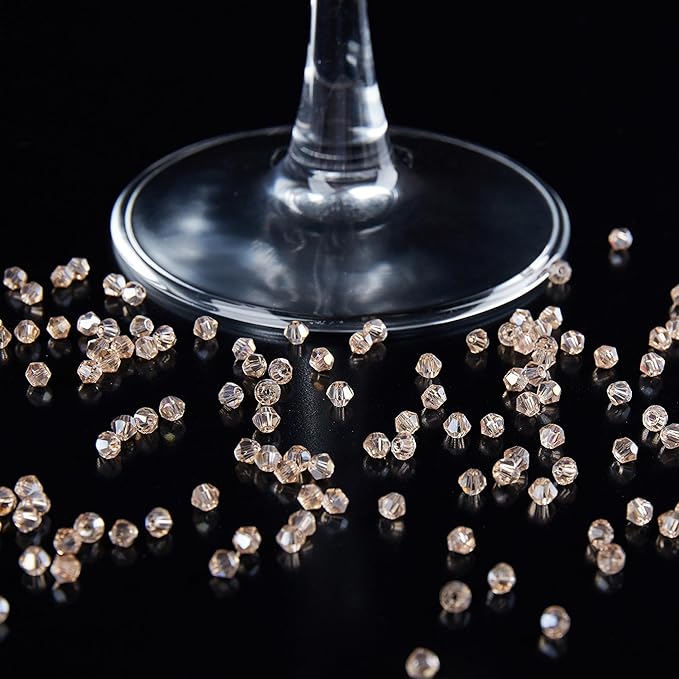 1200PCS 3mm Bicone Crystal Glass Beads for Jewelry Making, Sparkling Mini Beads for Suncatchers, DIY Bracelets & Craft Projects (Champagne Silver)