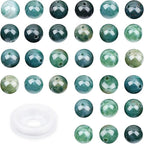 10mm 100pcs Natural Stone Beads Green Moss Agate Round Genuine Stone Beading Loose Gemstone Hole Size 1mm DIY Charm Smooth Beads for Bracelet Necklace Earrings (Green Moss Agate 10mm)