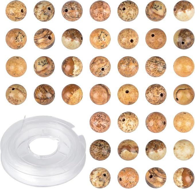 4mm 200pcs Natural Stone Round Beads Genuine Stone Beading Loose Gemstone DIY Charm Smooth Beads for Bracelets Necklaces Earrings Hole Size 1mm (Yellow Picture Jasper 4mm)