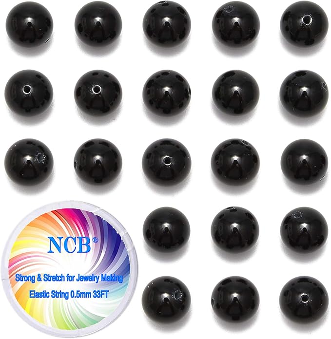 NCB Natural Stone Beads - 100pcs 8mm Round Black Onyx Agate Loose Gemstone Real Stone Beading DIY Charm Smooth Beads for Bracelet Necklace Jewelry Making (Black Onyx Agate, 8mm, 100Beads)