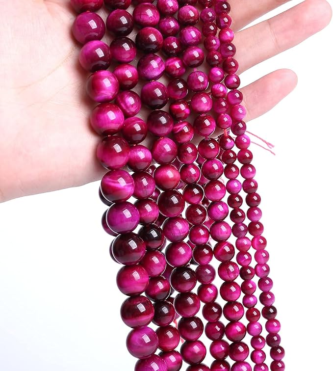Natural Rose Red Tiger Eye Agate Stone Round Loose Beads for Jewelry Making Semi-Precious Beads DIY Bracelet Necklace 6mm 61pcs (Rose Red Tiger Eye Stone, 6mm)
