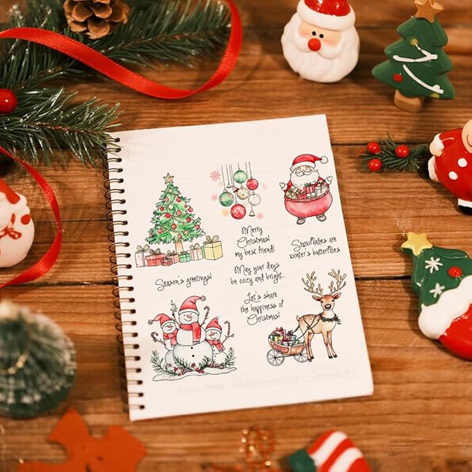 Christmas Clear Stamp Set Reusable Clear Silicone Stamps with Pumpkins, Skulls, Bats, Santa Claus and Holiday Designs for Cards, Scrapbooking, journaling and DIY templates (Merry Christmas)