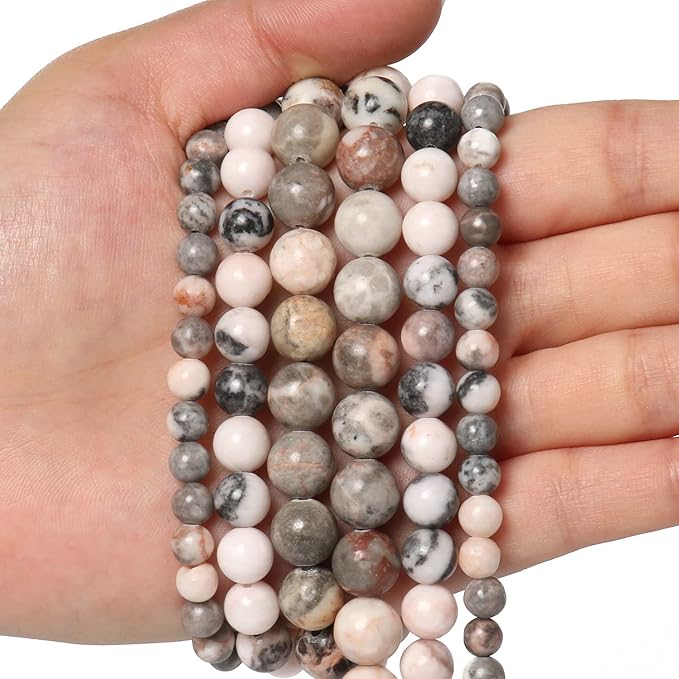 35pcs 10mm Natural Stone Beads Pink Zebra Jasper Beads Crystal Gemstone for Jewelry Making, DIY Bracelet Necklace