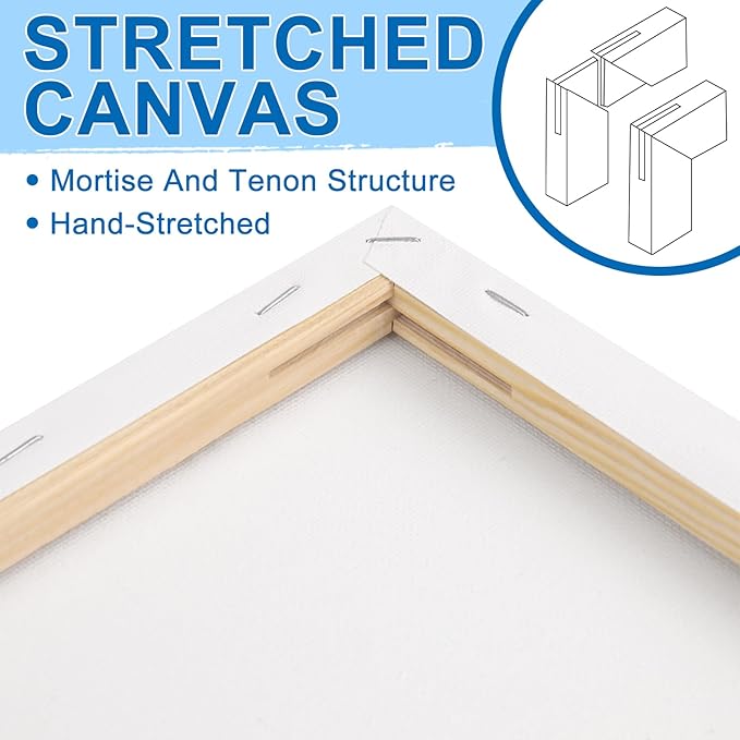 ESRICH Stretched Canvas for Painting, 12 Pack 9x12 Inch Canvas Value Pack,Primed Acid-Free Cotton Blank Canvases, Painting Canvas for Oil & Acrylic Paint.