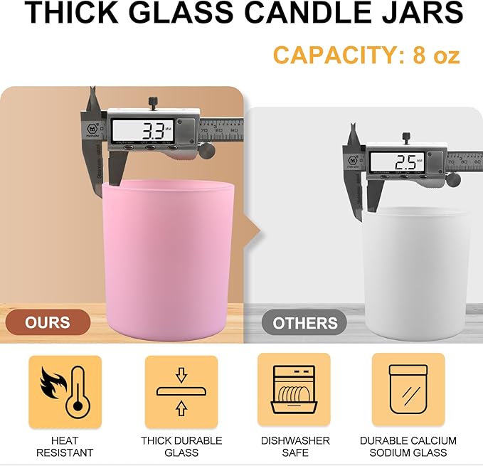 8 OZ Thick Candle Jars for Making Candles 15 Pcs, Empty Jars with Wood Lids for Candle Making, Sample Container, Matte Pink