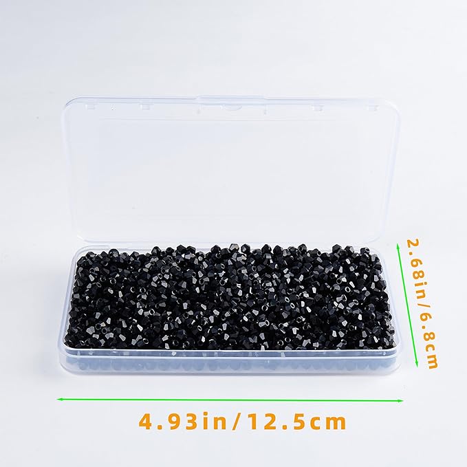1100pcs Black 4mm Bicone Crystal Beads for Jewelry Making – Small Faceted Glass Beads for Bracelets, Earrings, Loc Sprinkles, DIY Crafts