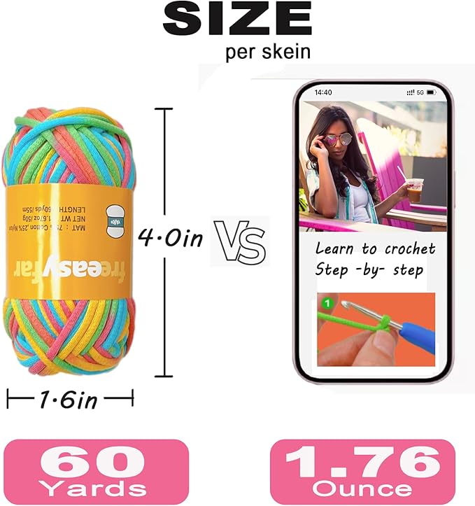 4x50g Beginner Easy Yarn Kit for Crocheting and Knitting; Worsted-Weight Medium #4;Crocheting and Knitting kit with Tool Set (Sunglow+Blue+Green+White, 4 Skein)