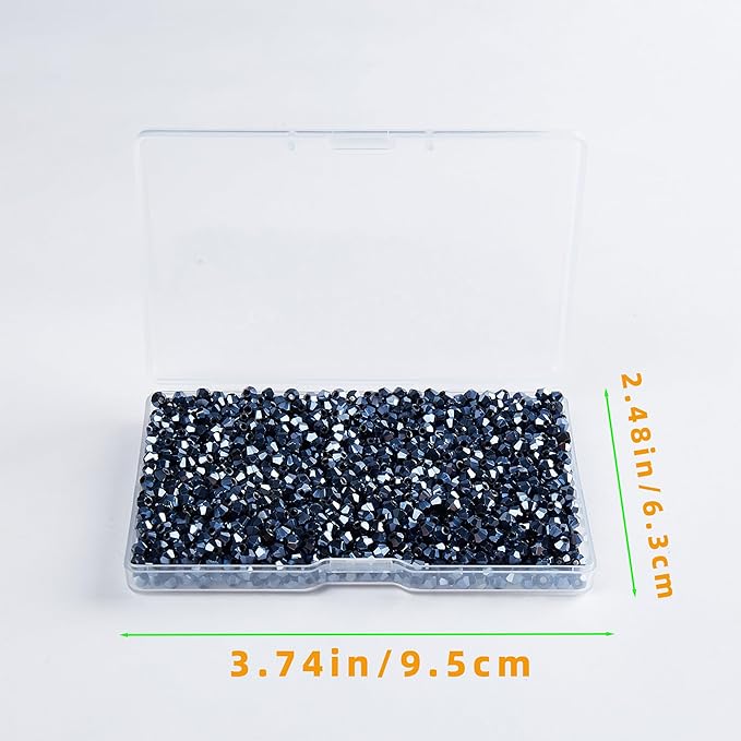 1200PCS 3mm Bicone Crystal Glass Beads for Jewelry Making, Sparkling Mini Beads for Suncatchers, DIY Bracelets & Craft Projects (Navy Blue)