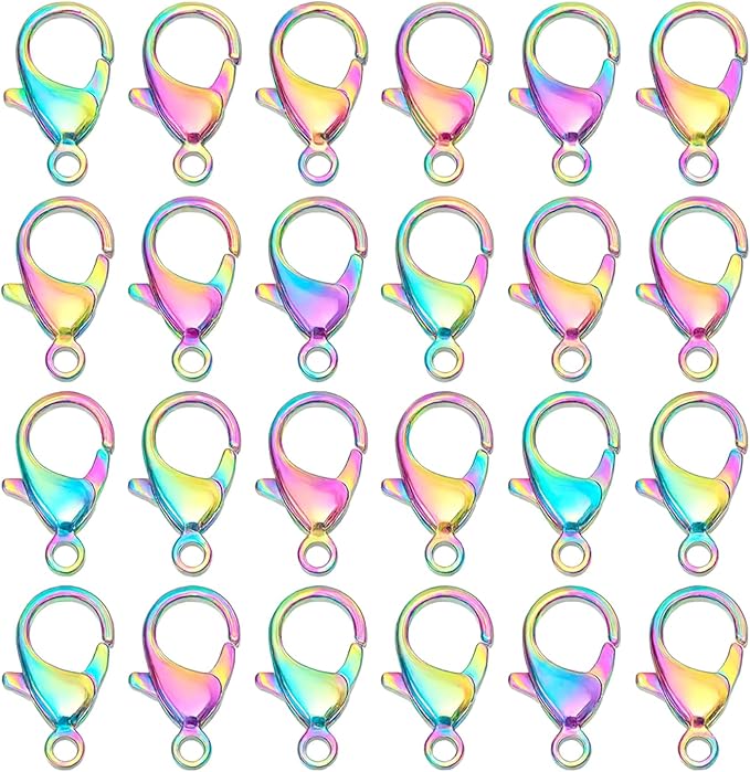 Mandala Crafts 9mm Rainbow Stainless Steel Lobster Clasps for Jewelry Making - 50 PCs SS Lobster Claw Clasps with Jump Rings Jewelry Findings Kit for Necklaces Bracelets Charms Fasteners