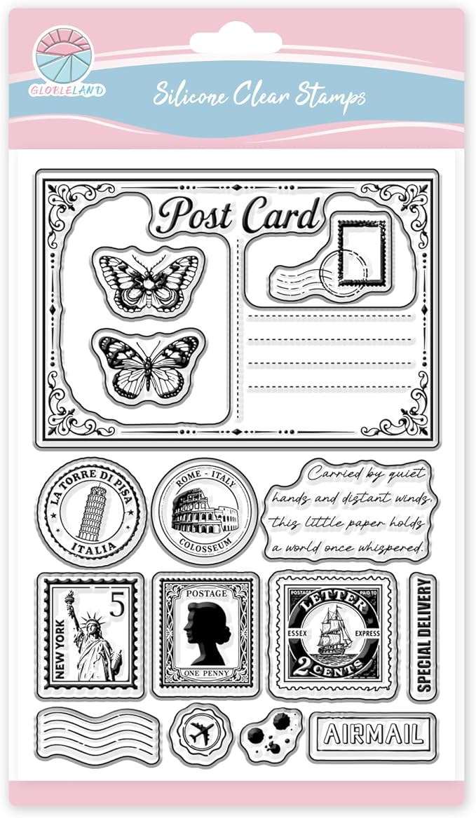 GLOBLELAND Vintage Butterfly Postcard Clear Stamps for Cards Making and Journaling Retro Airmail Transparent Stamp Silicone Stamps Seal for DIY Scrapbooking Embossing Photo Album Decor