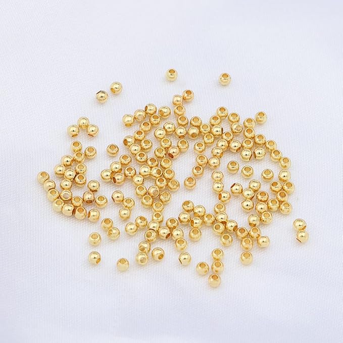 14K Gold Plated Round Spacer Beads 2.5mm 500pcs for Jewelry Making Findings Non Tarnish