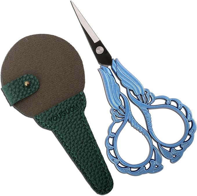 Precision Detail Scissors, Mini Sewing Embroidery Scissor with Cover for Crafts Artwork Needlepoint Cross Stitch Paper Cutting Thread Snips Blue