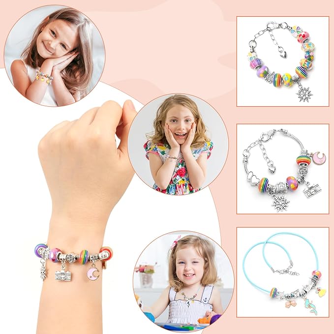 SUREHOME Charm Bracelet Making Kit, Art and Crafts for Girls 8-12 Kids Jewelry Making Kit Tween Trendy Stuff for Ages 6-8 7 9 10 11 12 Years Old Girls Birthday Christmas Gifts Initial Jewelry Box - B
