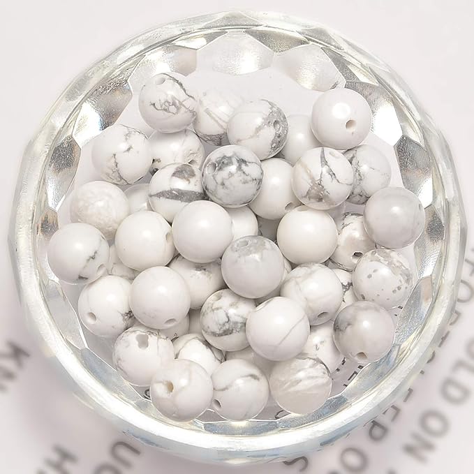 NCB 200PCS 4mm Natural White Howlite Beads Gemstone Round Loose Stone Beads Spacer Beads for Jewelry Making with Crystal Stretch Cord (White Howlite, 4mm 200Beads)