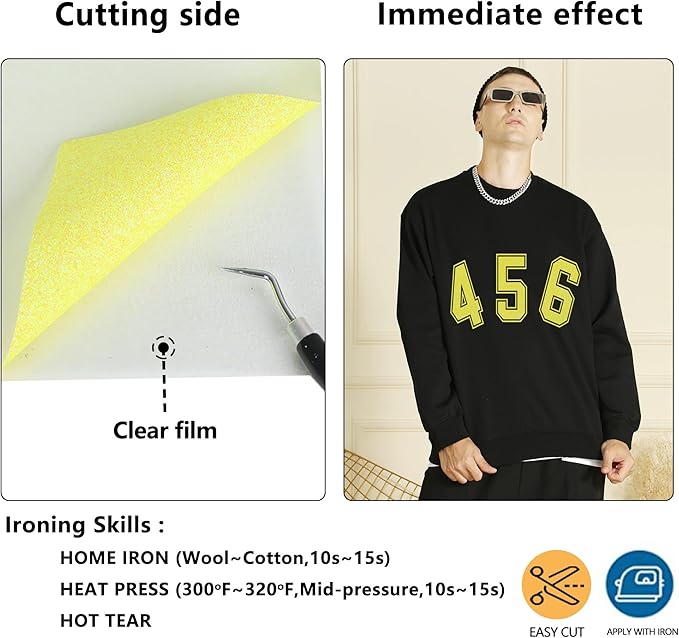 Yellow Glitter HTV Heat Transfer Vinyl Rolls 12inch by 6feet PU Stretch Iron on Vinyl HTV Vinyl for T-Shirt for Silhouette and Cameo(6Ft, Z1-Glitter Yellow)