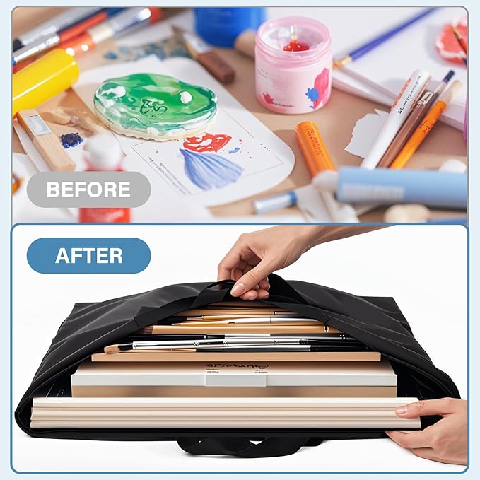 ZKOO Art Portfolio Bag, 24 x 36 Extra Large Light Weight Art Portfolio Case Shoulder Strap, Handle, Waterproof Nylon, Artwork Storage Box Ideal for Artwork, Canvas, Poster, Sketching, Drawing (Black)