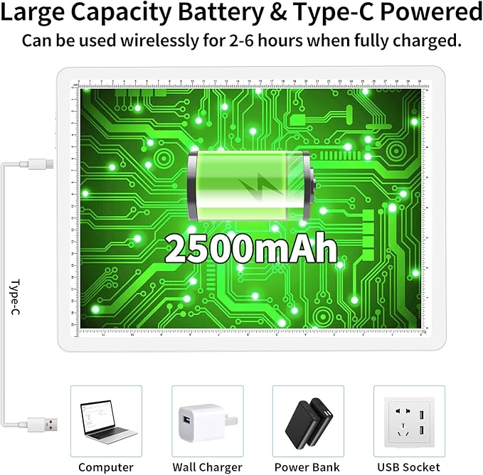 TOHETO Rechargeable A4 Light Board with Stand, Super Bright Magnetic Light Pad with Side Buttons, Wireless Light Box for Tracing and Drawing, Cordless LED Light Table for Diamond Painting White