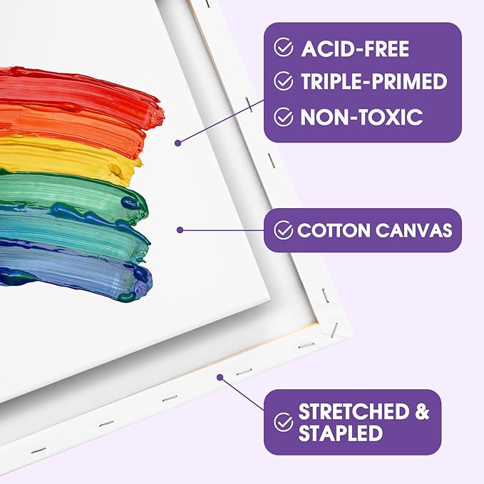 ESRICH Stretched Canvas for Painting 16x20 Inch, 12Pack Large Canvas for Painting, Primed Acid-Free Cotton Blank Canvases, Art Paint Canvases for Oil Paint,Watercolor,Acrylic Paint,Gouache and Tempera