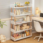 5-Tier Wooden Open Bookcase - Modern Display Bookshelf with Top Edge and Solid Wood Frame for Home and Office, Storage Cabinet, Warm White