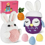 yhwsymgmho Crochet Kit for Beginners:2pcs Animals Crochet Starter Kits with Step-by-Step Video Tutorials,Easy Knitting Set for Adults Kids,DIY Crocheting Doll Gift(Thanksgiving Bunny and owl)