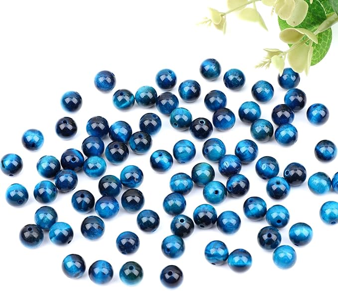 4mm 200pcs Natural Stone Round Beads Genuine Stone Beading Loose Gemstone DIY Charm Smooth Beads for Bracelets Necklaces Earrings Hole Size 1mm (Aquamarine Tiger's Eye 4mm)