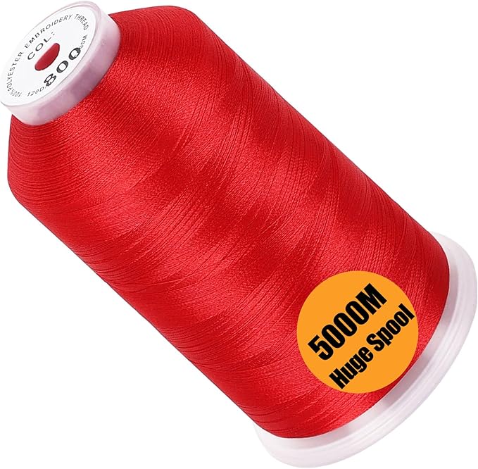 New brothread - Single Huge Spool 5000M Each Polyester Embroidery Machine Thread 40WT for Commercial and Domestic Machines - Red