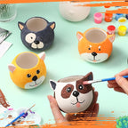 Pasimy 6 Set DIY Ceramic Succulent Planter Pots Paint Your Own Flower Pots Craft Kit Unpainted Bisque Paintable Flowerpot with Brush Palette Ready to Paint for Family Activity Gift(Dog)