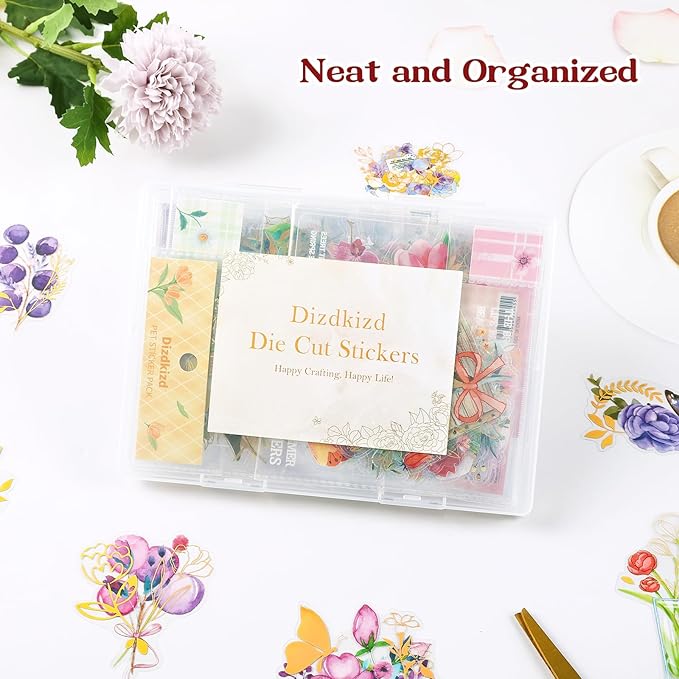 Dizdkizd Gilding Flower Stickers (240 Pieces) - Glitter Watercolor Transparent Stickers for Card Making Scrapbooking Envelopes Wrapped Gifts Arts and Crafts Journaling