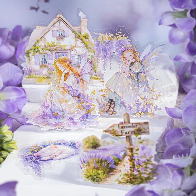 TIAMECH Violet Garden PET Stickers - 80 Pcs Vine Fairy Scenery Courtyard Violet Girl Design, Waterproof Sticker for Journaling & Scrapbooking, Junk Journal Supplies, Ephemera & DIY Crafts