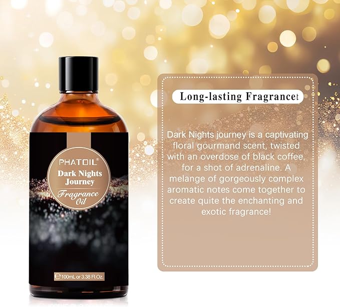 PHATOIL Dark Nights Journey Fragrance Oils for Aromatherapy, 3.38FL.OZ Diffuser Oils for Home, Perfect for Aromatherapy, Humidifiers, Yoga, DIY Candle and Soap Making - 100ml