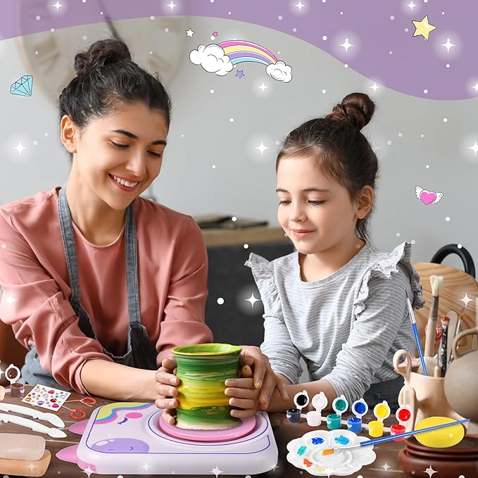 weirtoya Pottery Wheel for Kids, Girls Arts and Crafts Toys for Kids Ages 8-12,Pottery Craft Kit with 3 Pack Air-Dry Clay, Art Supplies for Kids Toys Girls Birthday Gift for 6 7 8 9 10 11 12+