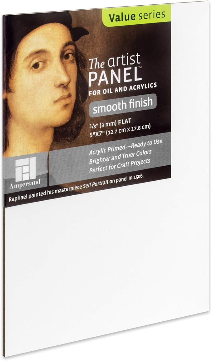Ampersand Art Supply Wood Gesso Artist Painting Panel: Primed Smooth, 5" x 7", 1/8" Flat Profile