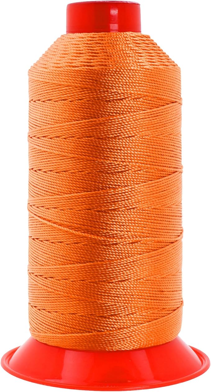 Mandala Crafts Bonded Nylon Thread - Heavy Duty Orange Sewing Threads - 415 YDs Size 346 210D T350 Tex 350 for Leather Jeans, Weaving, Outdoor, Marine, Upholstery