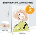 ESRICH Stretched Canvas for Painting 18x24 Inch, 5Pack Large Canvas for Painting, Primed Acid-Free Cotton Blank Canvases, Art Paint Canvases for Oil Paint,Watercolor,Acrylic Paint,Gouache and Tempera.