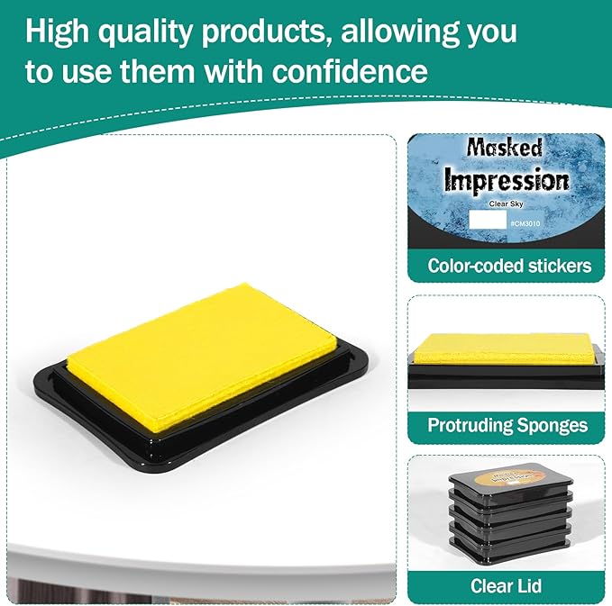 CraftyManor Masked Impression Large Ink Pads for Stamps, Water Based Smudge Chalk Stamp Pad for Scrapbooking, Journaling, Card Making, DIY Craft Scrapbook Supplies for Adults (#CM256402)