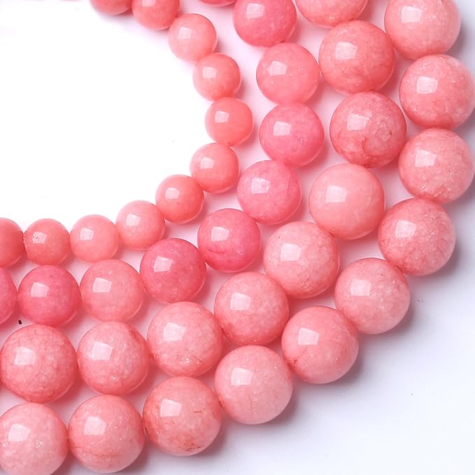 8MM Pink Rhodonite Jade Chalcedony Beads Natural Gemstone Beads Round Loose Beads for Jewelry and Bracelets Making 90pcs 2 Strands 32"