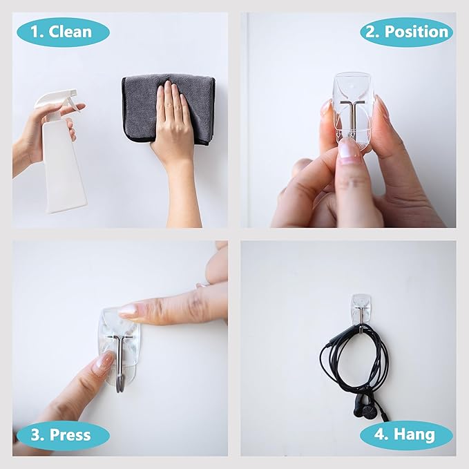 100 Small Hooks+120 Removable Strips, Clear Wire Hanger Hooks, Damage-Free Utility Hooks, Heavy Duty with Adhesive Strips, No Tools Wall Hook for Hanging, Value Pack