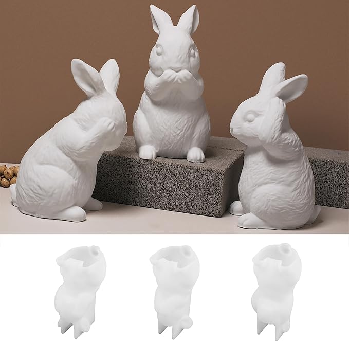 3 Wise Rabbit Molds - No See/Speak/Hear Candle 3 Pack Bunny Resin Mold - Resin Casting Silicone Molds for Home Decor & Candle Making Wave Spiral Mold