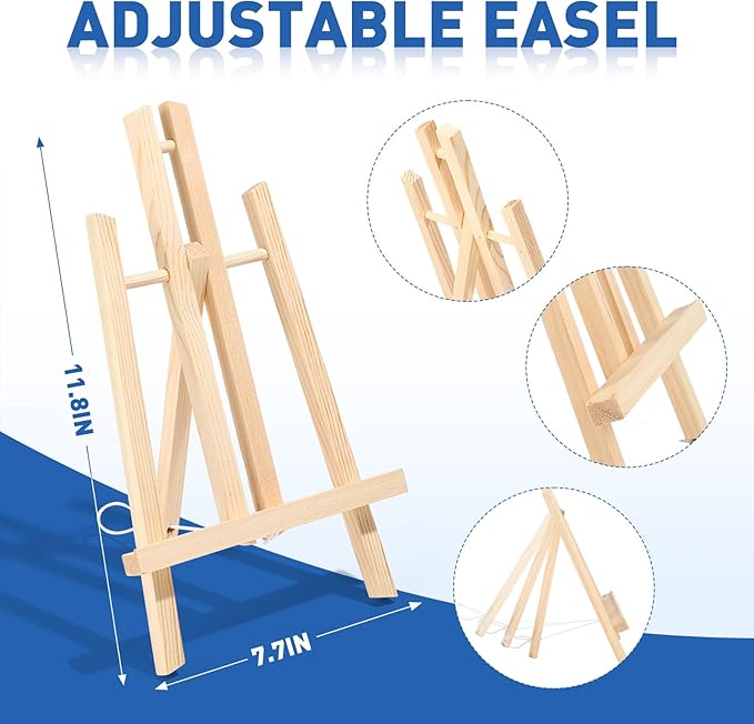 ESRICH 182 Pack Canvas with Easel Set 8 x 10 in Canvas Boards with 11.8 in Wooden Easels, Paint Brushes Canvas Panel Painting Kit for Acrylic Oil Watercolor Beginners Art Crafts Sip and Paint Party