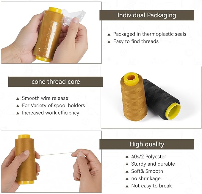 1500 Yards Denim Thread for Jeans, 20s/2 Polyester Thread, Sewing Threads for Sewing Machine, ThickThread for Canvas, Aprons, Denim, Leather, Shoes Bag-Gold