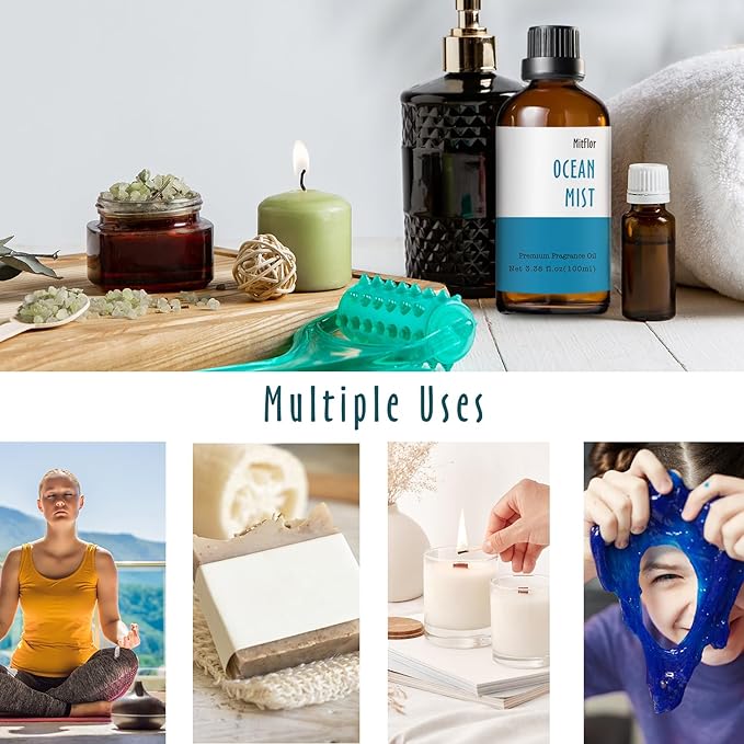 Ocean Mist Fragrance Oil, MitFlor Single Scented Oil, Large Size Premium Grade Fragrance Oil (3.38 OZ/100ML), Perfume, Soap, Candle Making Scent, Fresh Summer Essential Oils for Diffuser