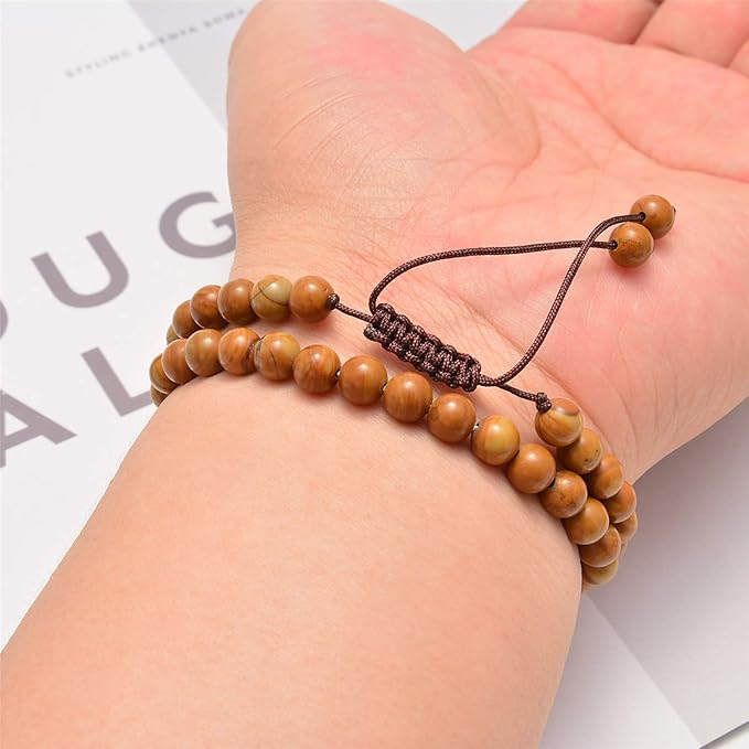 NCB 100pcs 6mm Woodgrain Jasper Loose Beads for Jewelry Making, Natural Semi Precious Beads Round Smooth Gemstones Spacer Beads Charms for Necklaces Bracelets (Woodgrain Jasper, 6mm 100Beads)