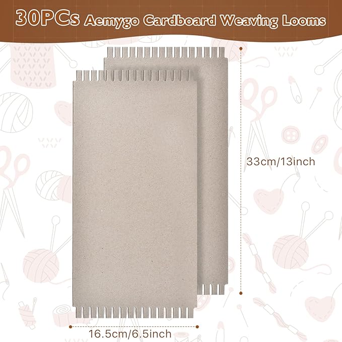 Aemygo 30 Pack Cardboard Weaving Looms, Wide Notch Weaving Loom for Kids, Beginner Square Weaving Boards for Knitting Sewing Crochet Basket Teaching Arts Crafts