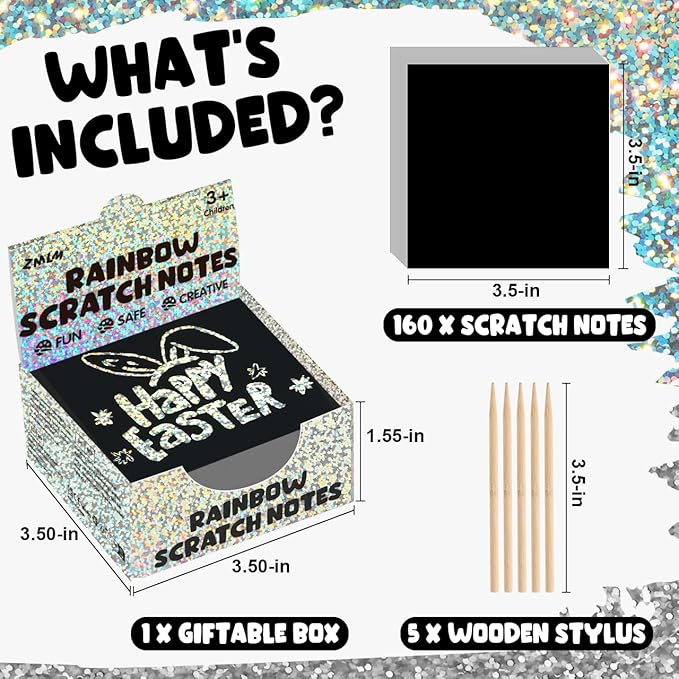 ZMLM 165 Rainbow Scratch Paper Art Crafts Mini Notes Kids Gifts 4 5 6 7 8 9 10 Years Old Girls Boys Students Teens Classroom Prizes School Supplies Birthday Party Travel Toy Activity (Silver)