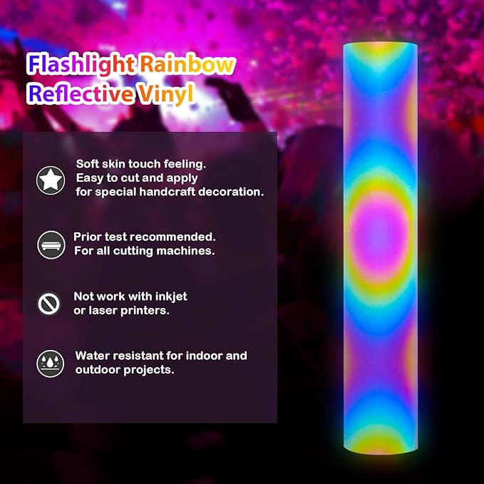 TECKWRAP Black Holographic Reflective Adhesive Vinyl Flashlight Sensitive Vinyl for DIY Craft Cutters, Signs, Scrapbooking, 1ftx5ft, Black